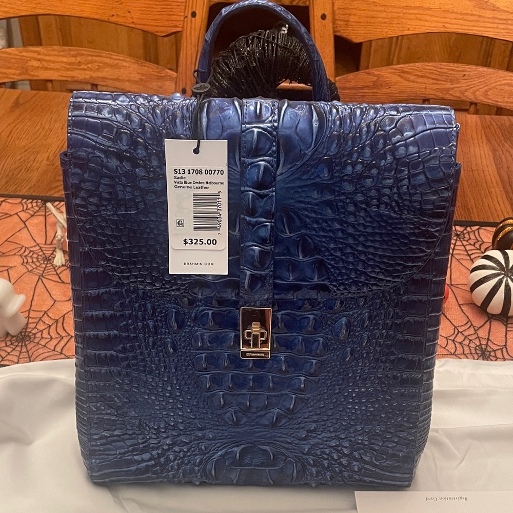 Brahmin Navy Crocodile Embossed Backpack